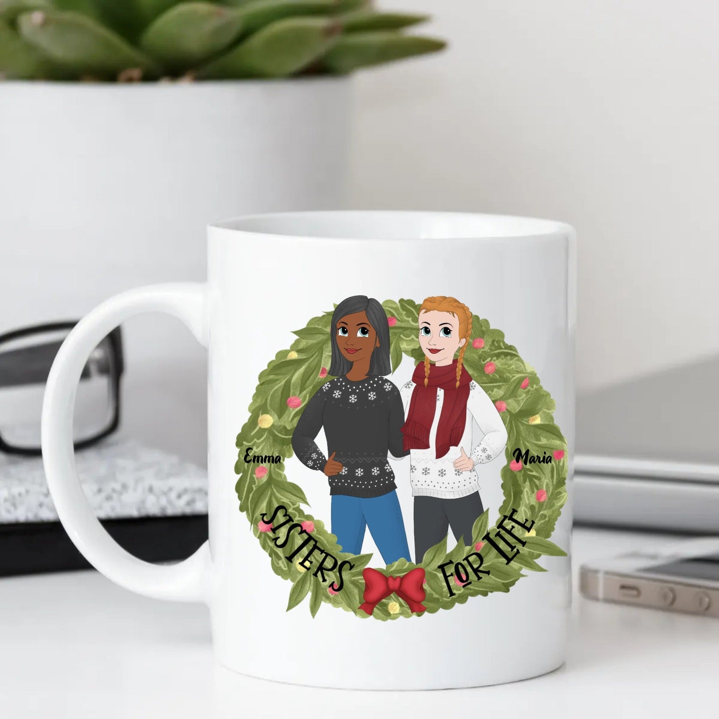 Gepersonaliseerde mok met "zus voor het leven" ontwerp