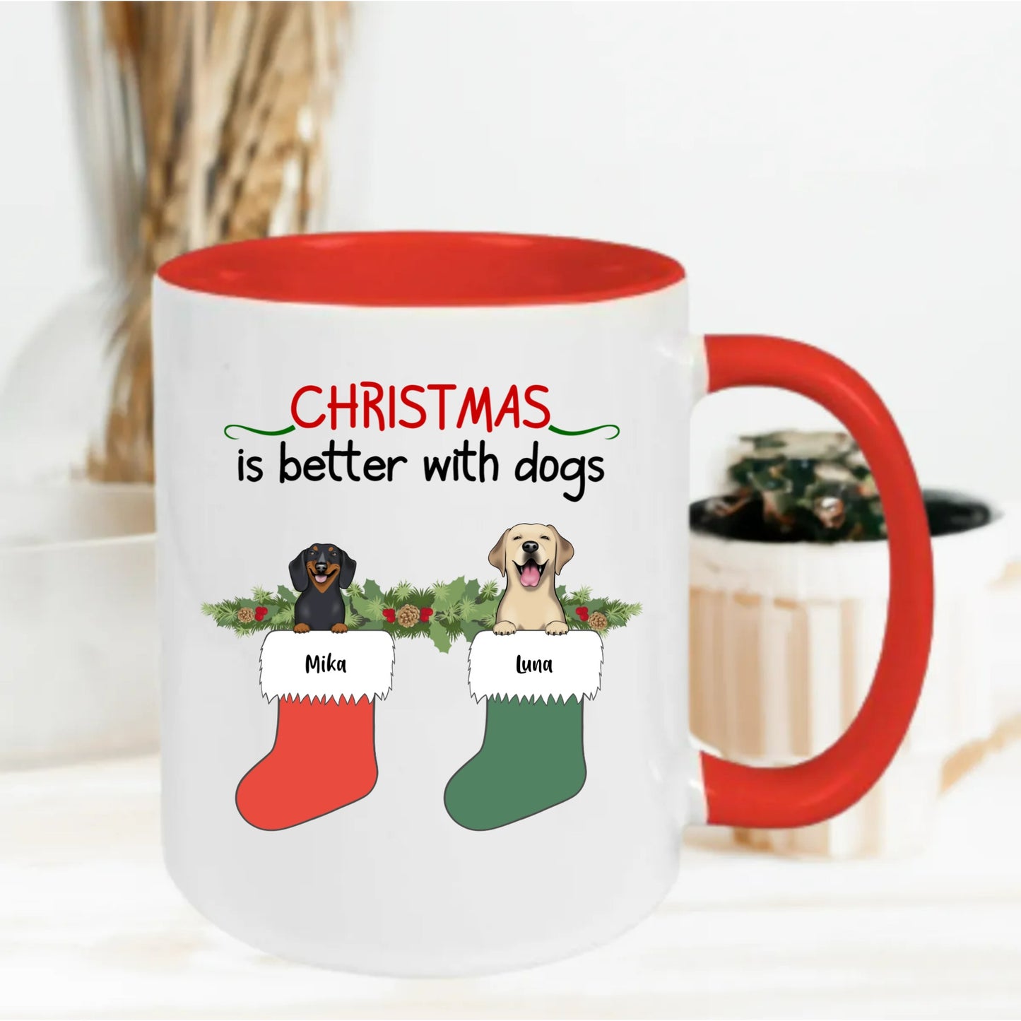 Gepersonaliseerde Kerst Hondenmok – Labrador, Golden, Bulldog