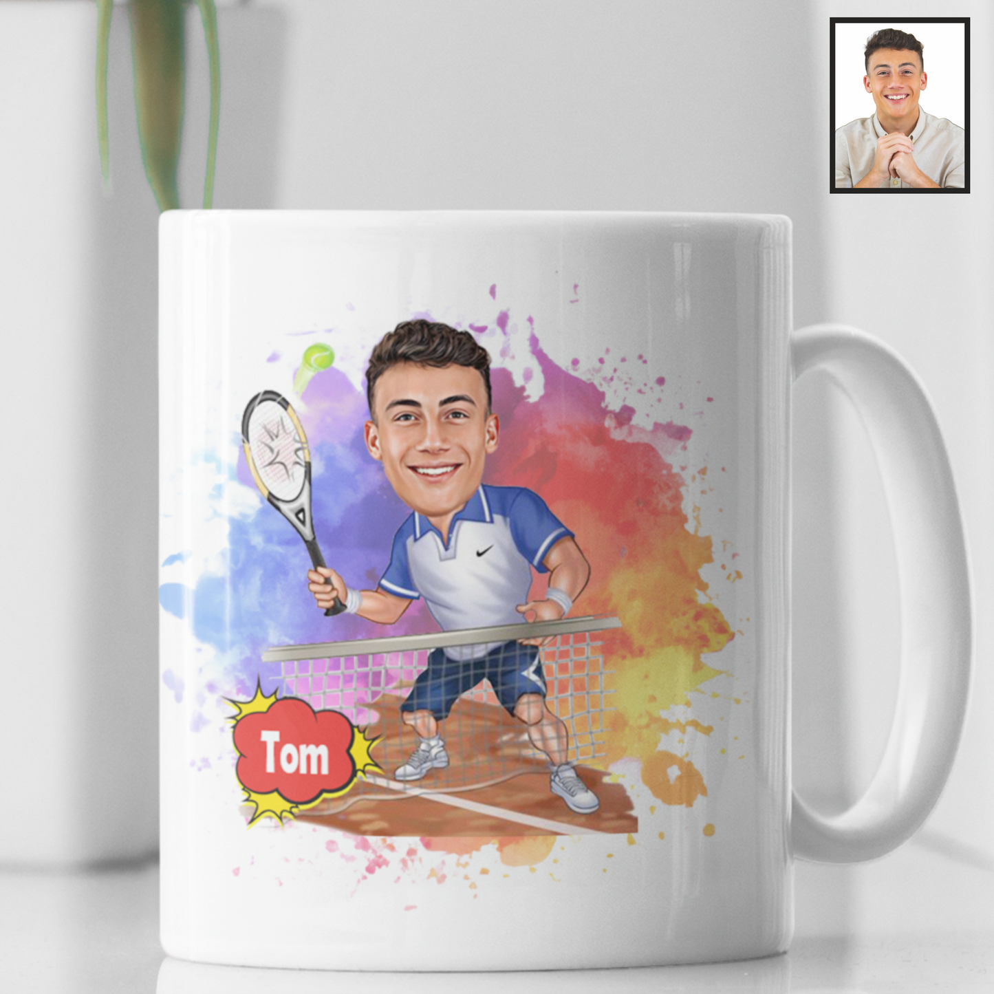 Gepersonaliseerde Man Tennisspeler Bedrukte Mok
