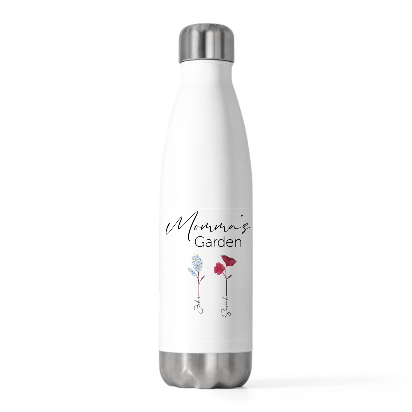 Gepersonaliseerde geisoleerde fles met bloemen voor moeders
