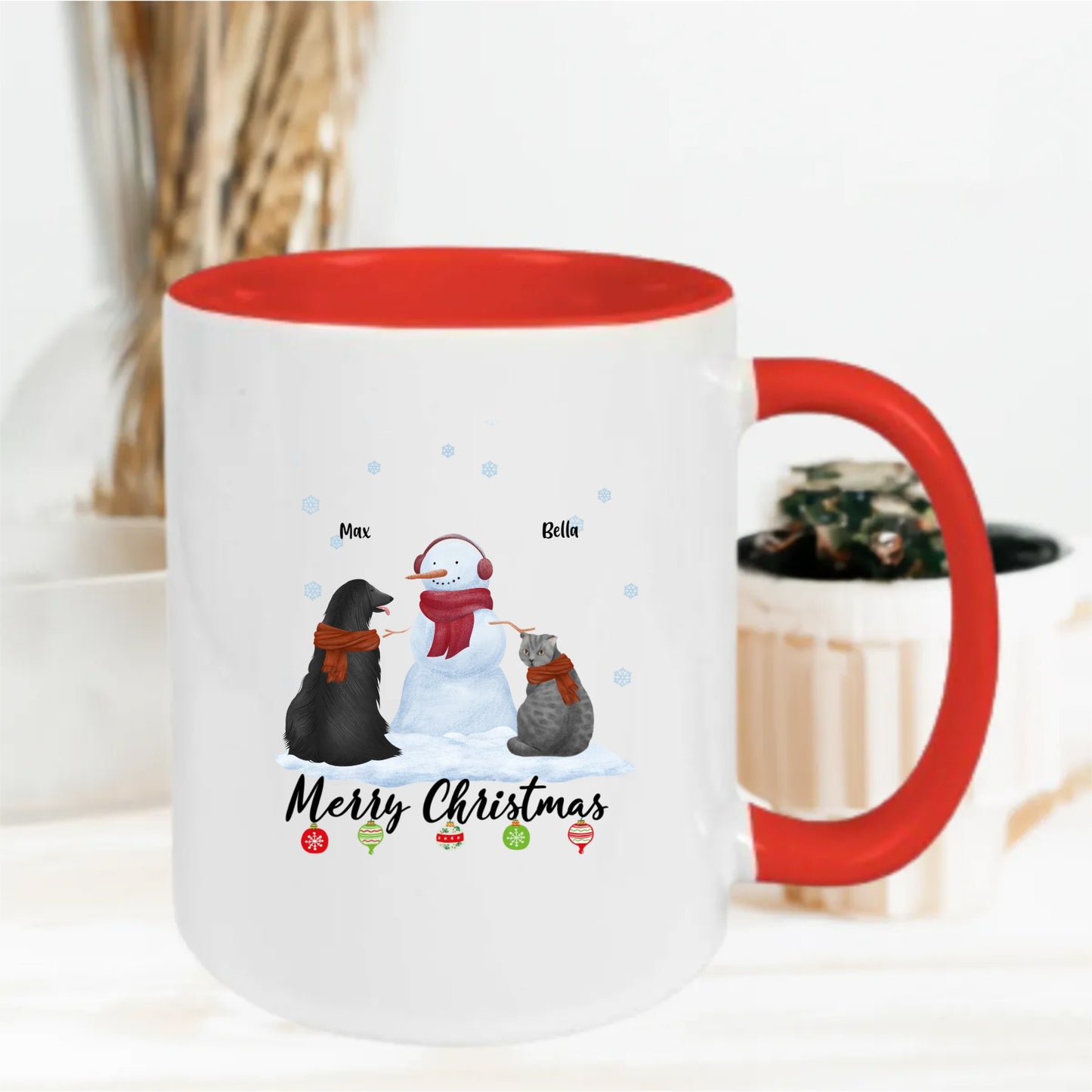 Gepersonaliseerde Kerstmok met Sneeuwman – Hond & Kat