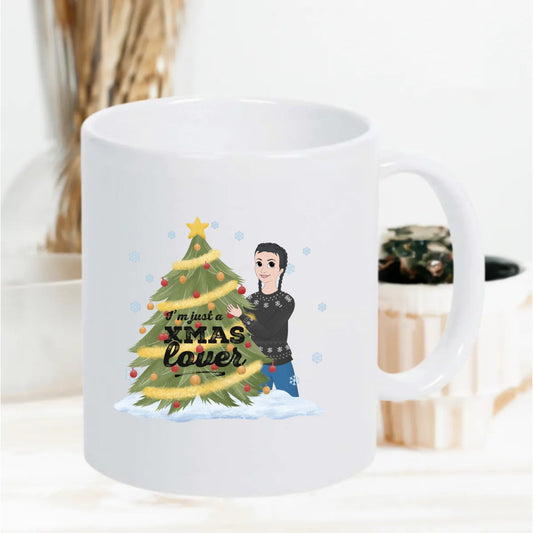 Gepersonaliseerde mok met kerstliefhebberontwerp