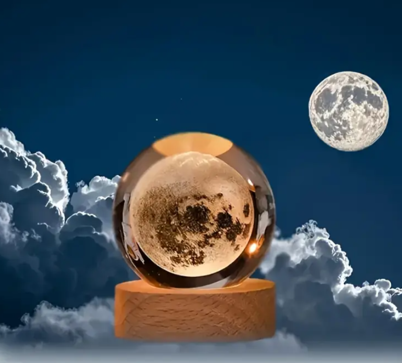 3D Maanbol Nachtlamp – Unieke Woondecoratie en Cadeau Optie met LED-licht op Houten Voet