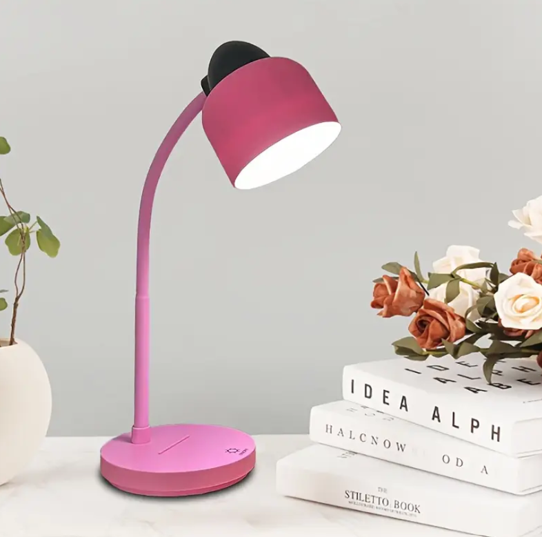 LED Bureaulamp – USB Oplaadbaar, Flexibele Arm en Aanraakgevoelige Bediening | Oogvriendelijke Moderne Tafellamp (Roze / Wit / Blauw)