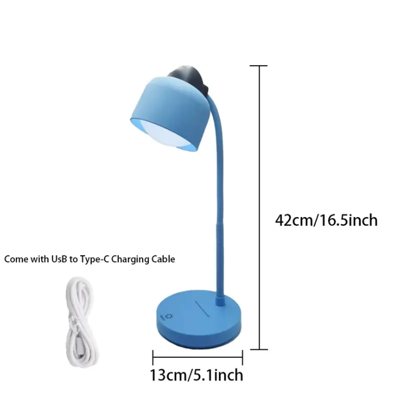 LED Bureaulamp – USB Oplaadbaar, Flexibele Arm en Aanraakgevoelige Bediening | Oogvriendelijke Moderne Tafellamp (Roze / Wit / Blauw)