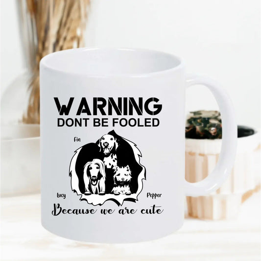 Gepersonaliseerde mok met "Warning Don't Be Fooled"-ontwerp