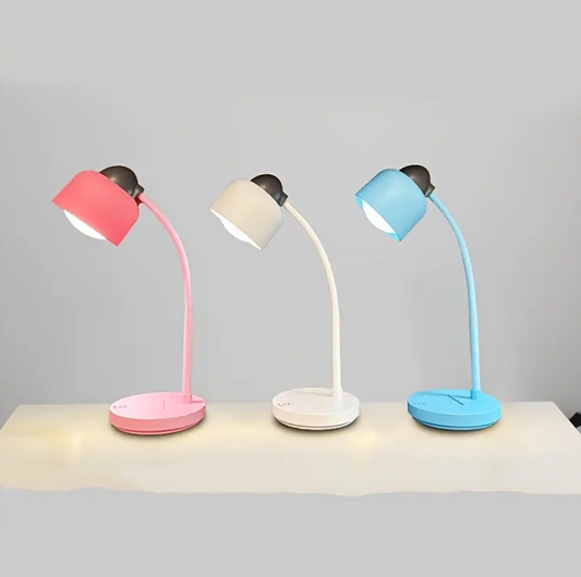LED Bureaulamp – USB Oplaadbaar, Flexibele Arm en Aanraakgevoelige Bediening | Oogvriendelijke Moderne Tafellamp (Roze / Wit / Blauw)