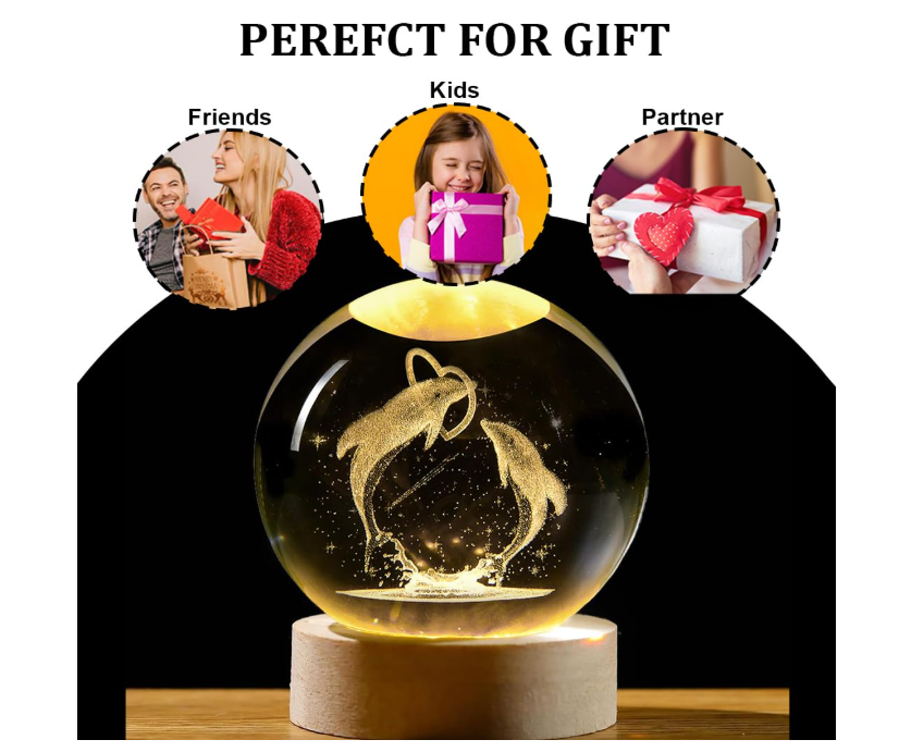 3D Dolfijn LED Kristallen Nachtlamp - Stijlvolle en Rustgevende Verlichting