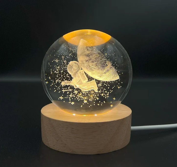 LED 3D Kristallen Astronaut Lamp – Maan & Ster Sfeerverlichting