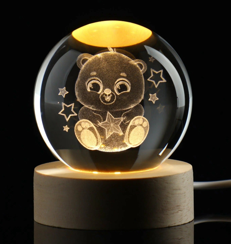 LED 3D Kristallen Beer Sfeerbol – 6 cm & 8 cm