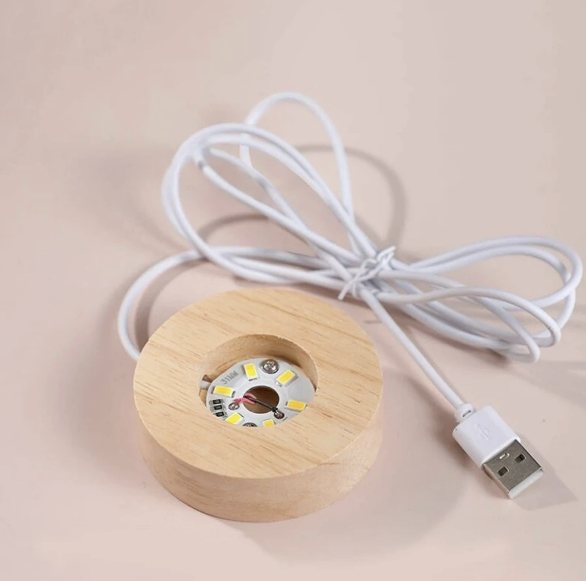 3D Kristallen Hart Bol LED Nachtlamp – Houten Basis & Hologram Effect – Romantische Woondecoratie