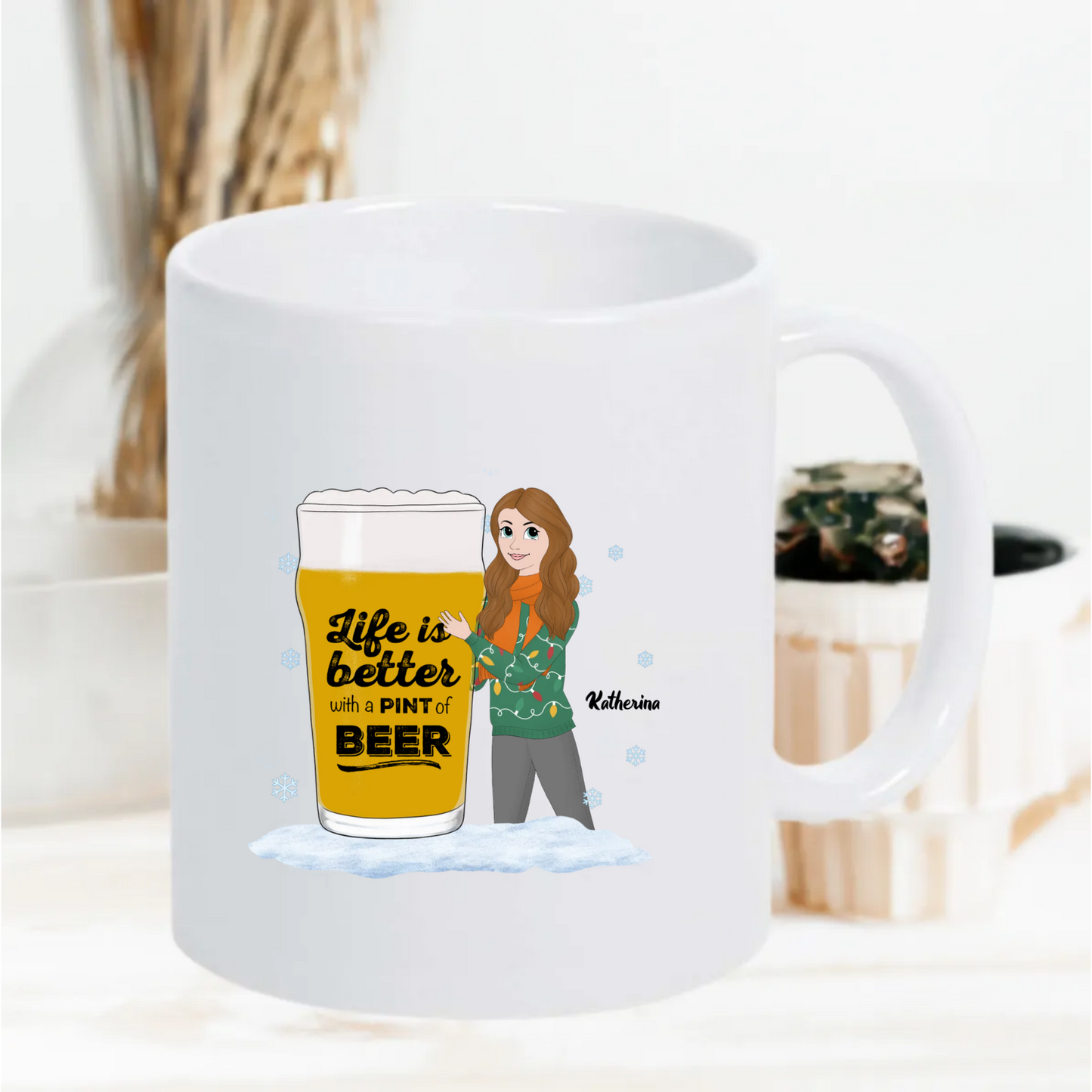 Gepersonaliseerde “Life Is Better With Beer” Mok – Vrouw Cartoon