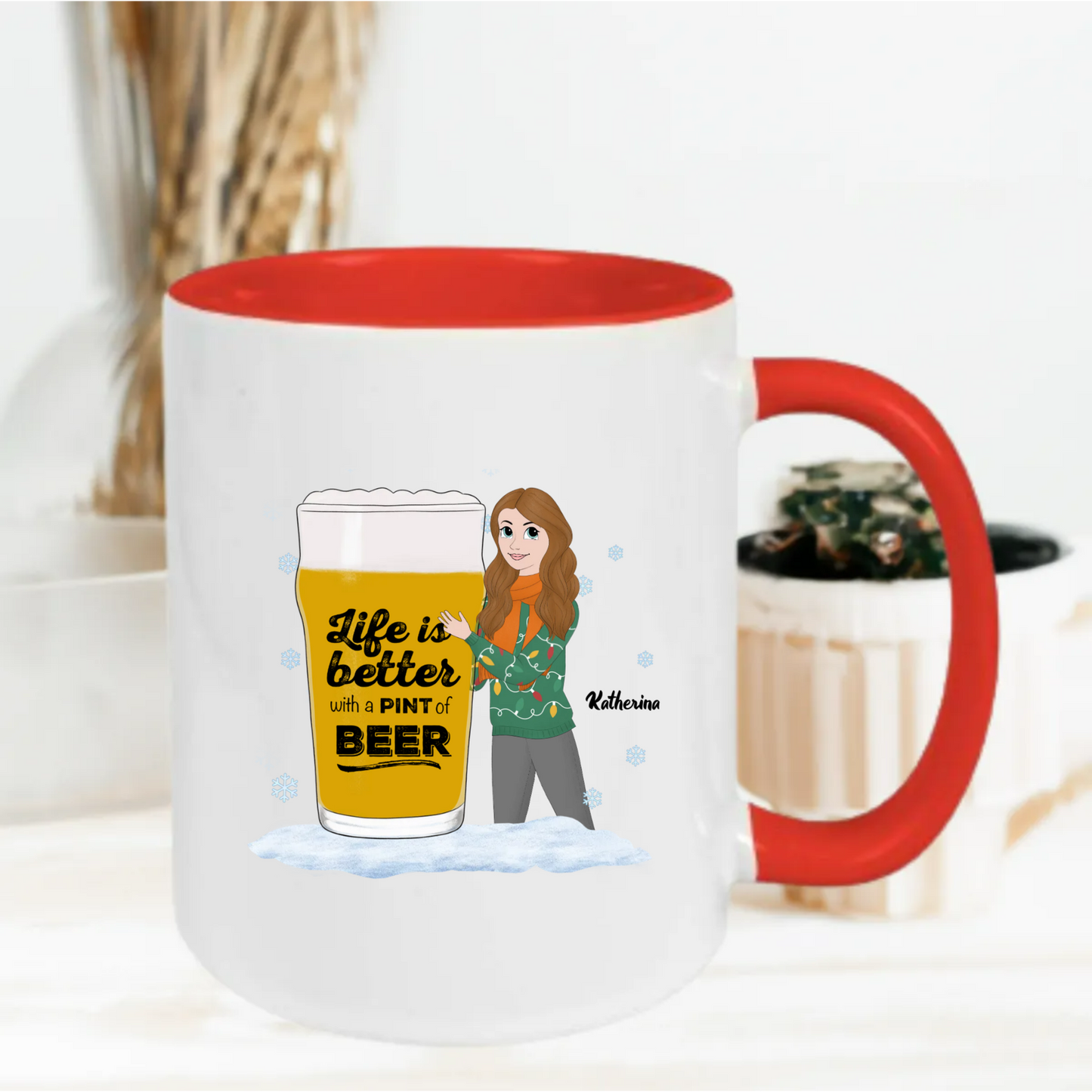 Gepersonaliseerde “Life Is Better With Beer” Mok – Vrouw Cartoon