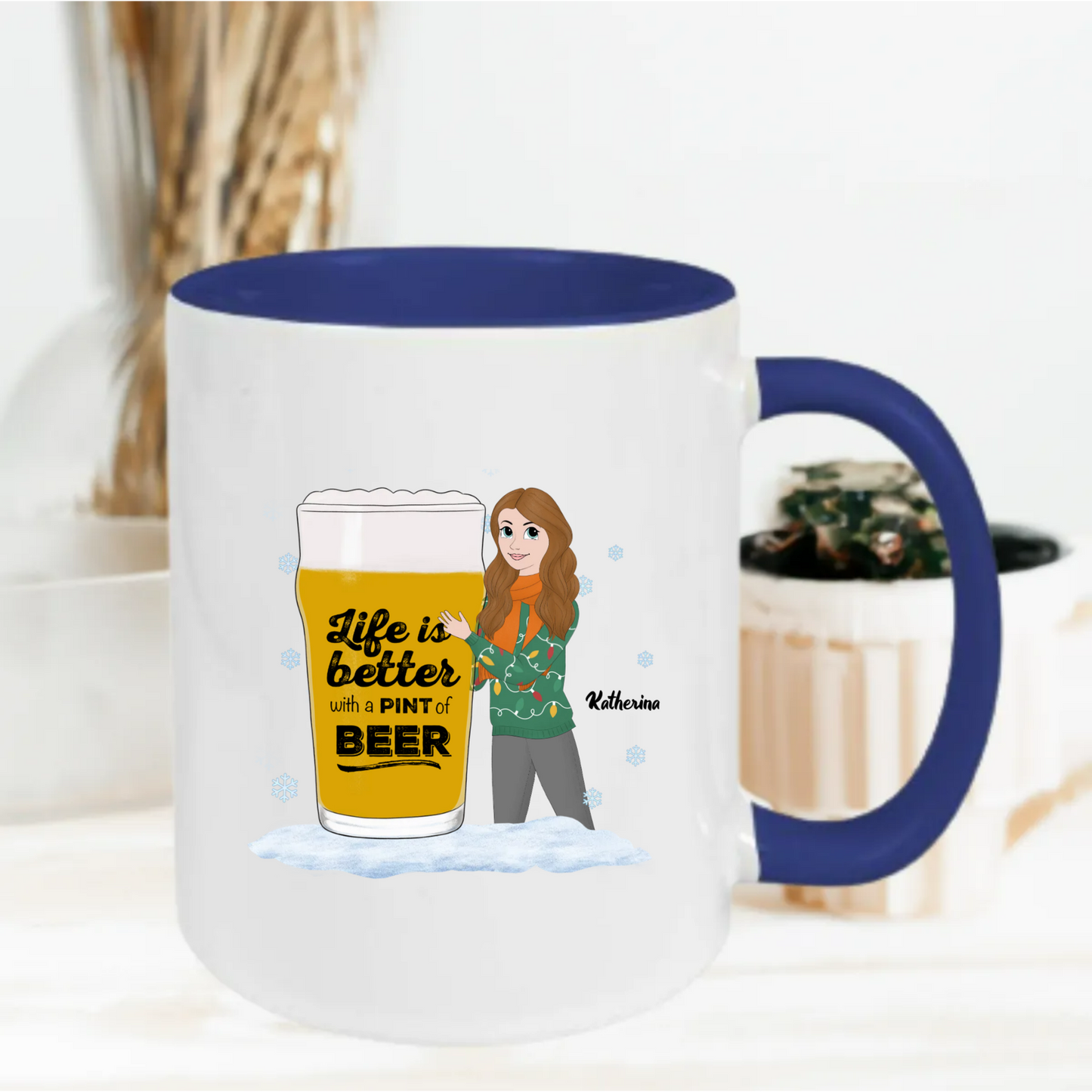 Gepersonaliseerde “Life Is Better With Beer” Mok – Vrouw Cartoon