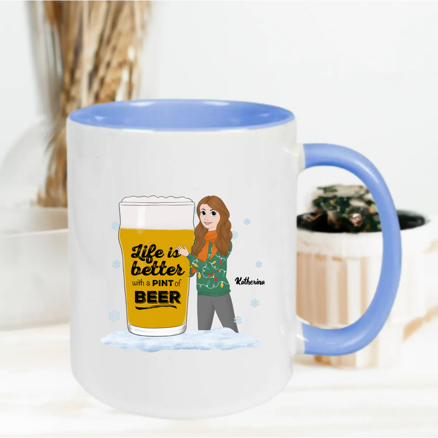 Gepersonaliseerde “Life Is Better With Beer” Mok – Vrouw Cartoon