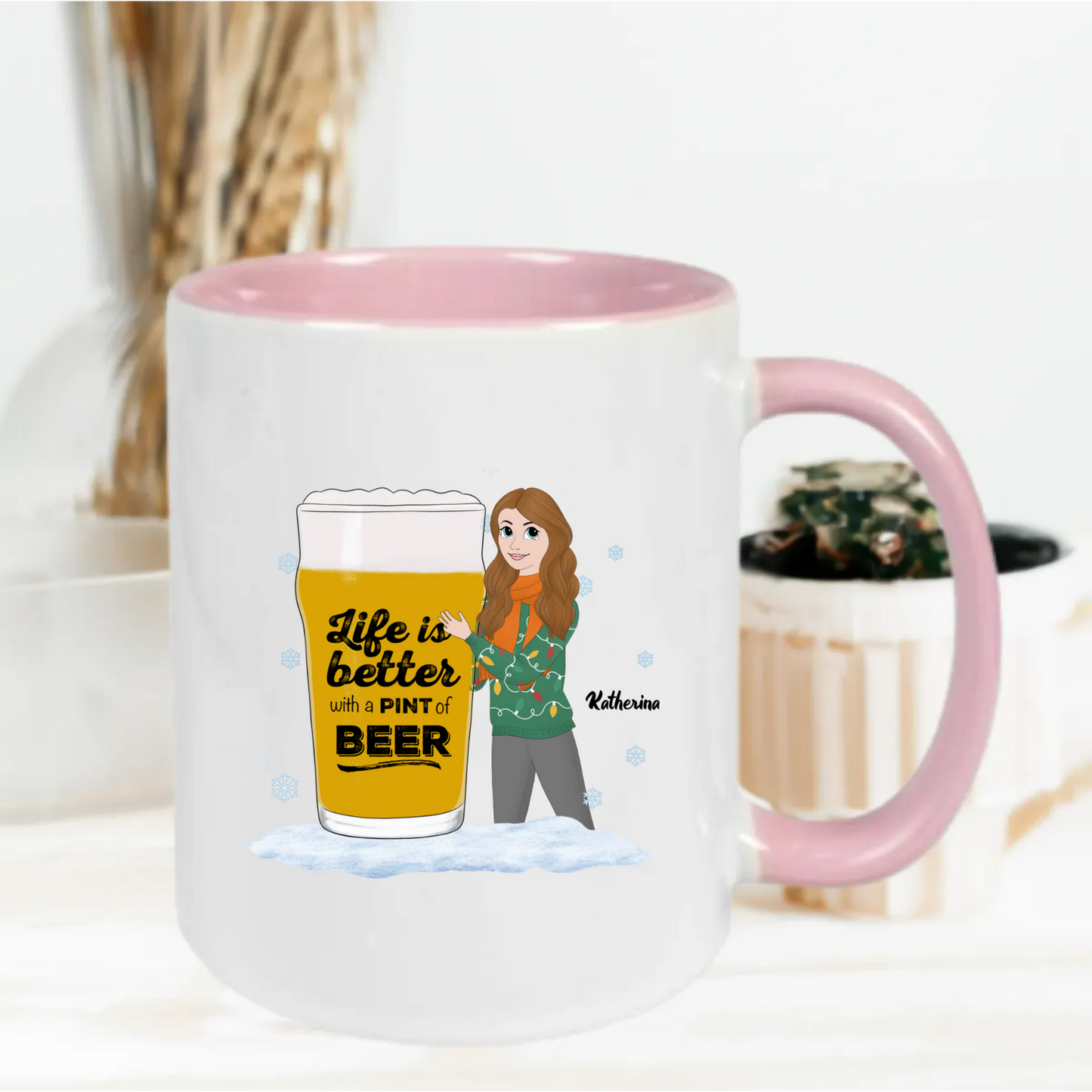 Gepersonaliseerde “Life Is Better With Beer” Mok – Vrouw Cartoon