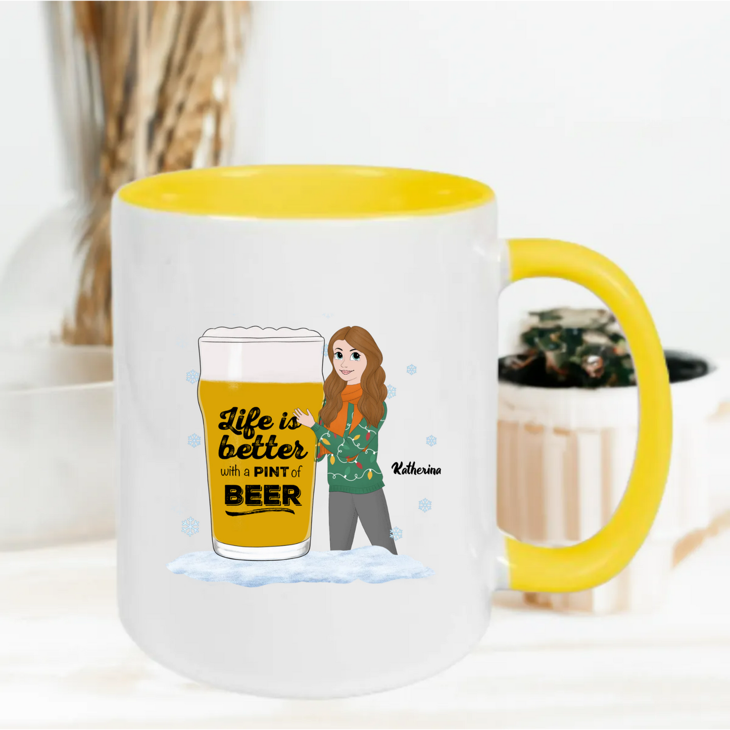 Gepersonaliseerde “Life Is Better With Beer” Mok – Vrouw Cartoon