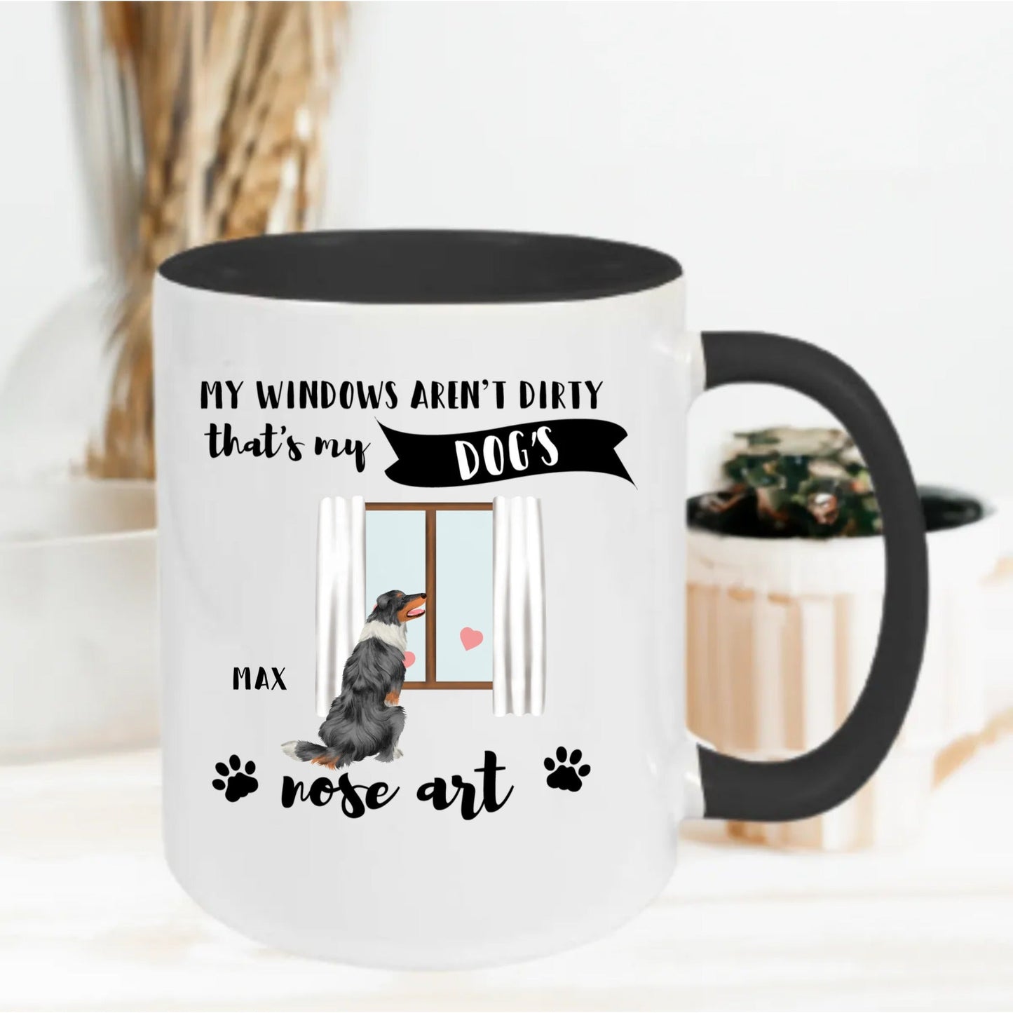 Gepersonaliseerde mok met "My Dogs Nose Art" ontwerp