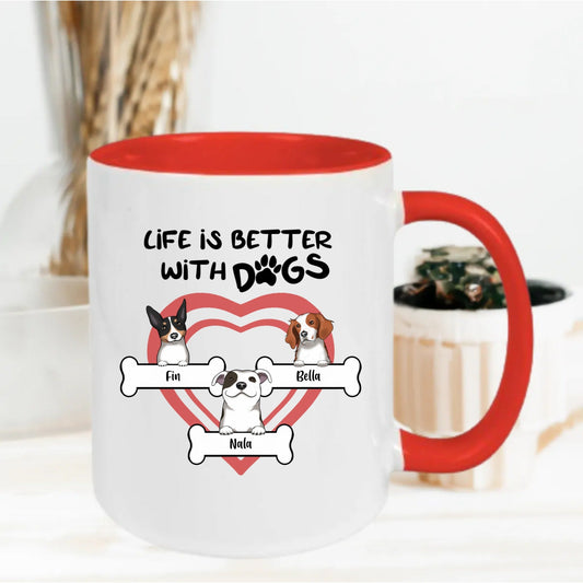 Gepersonaliseerde mok met "Life is Better with Dogs" ontwerp